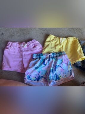 Girls' Pastel Athletic Shorts Trio - Pink, Yellow & Multicolor
